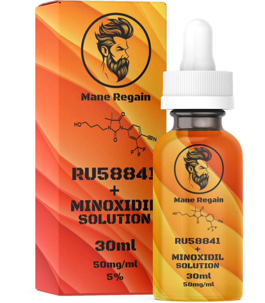 Mane Regain - RU58841 and Minoxidil 5% Solution (50mg/ml) - DHT Blocker - Advanced Hair Loss Treatment - Anti-Androgen Hair Tonic - Promotes Hair Regrowth and Prevents Male Pattern Baldness - 30ml