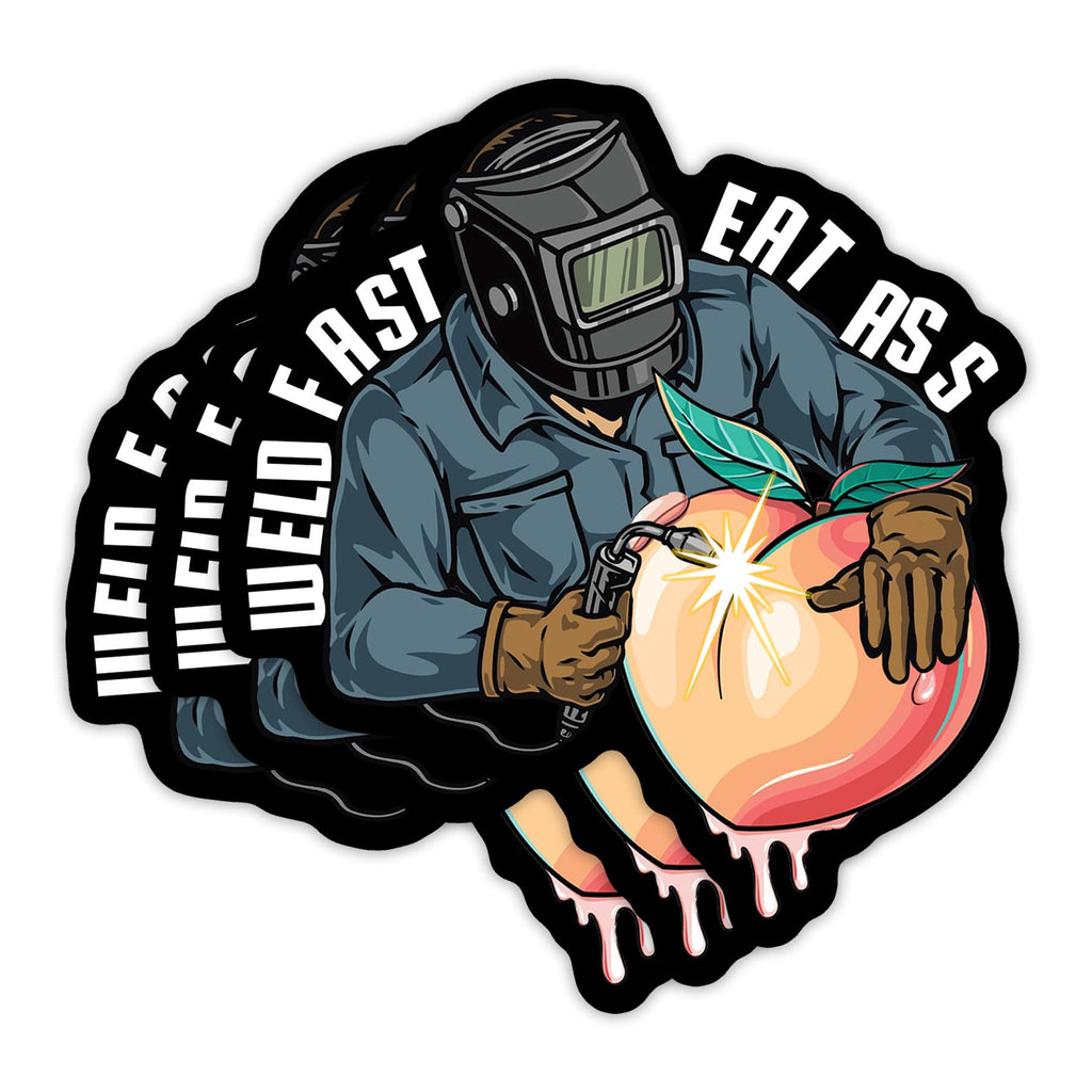 (3PCS) Weld Fast Eat Ass Stickers Funny Blue Collar Stickers Welder Fitter Welding Blue-Collar Dirty Hand Die-Cut Waterproof Vinyl Stickers For Hard Hat Water Bottle Tumbler Cars Phone Case (2 Inches)