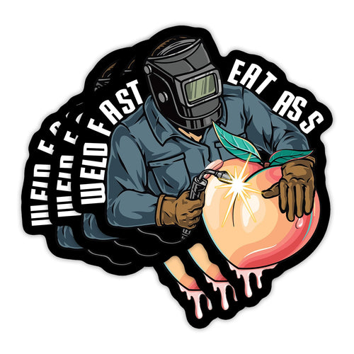 (3PCS) Weld Fast Eat Ass Stickers Funny Blue Collar Stickers Welder Fitter Welding Blue-Collar Dirty Hand Die-Cut Waterproof Vinyl Stickers For Hard Hat Water Bottle Tumbler Cars Phone Case (2 Inches)